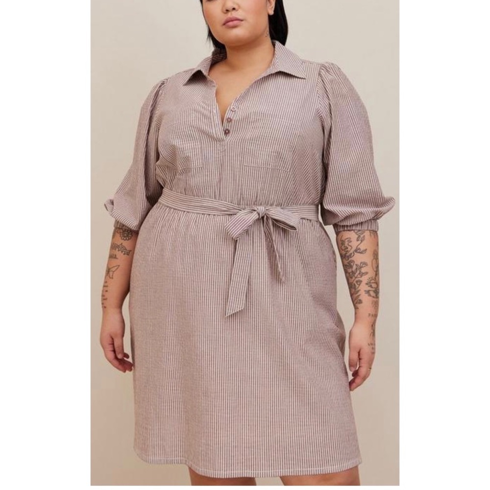 💸Torrid Striped Cotton Poly Blouson Sleeve Shirt Dress